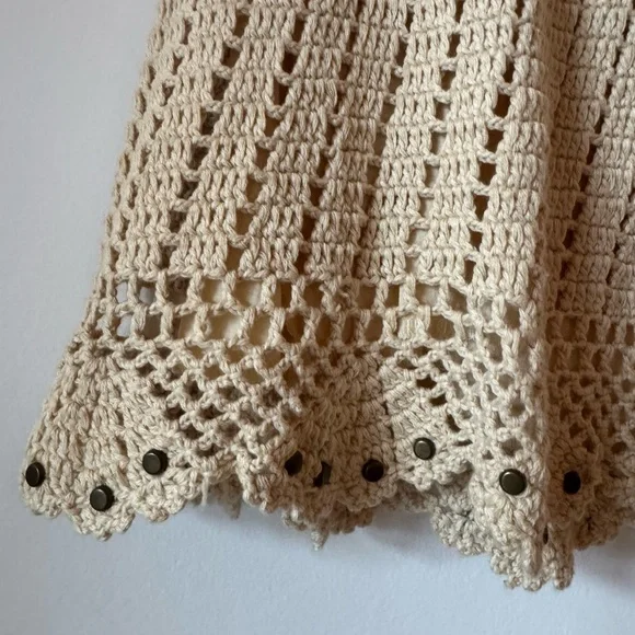 Soul Revival Crochet Size Large Pull On Tan Mini Skirt - Picture 3 of 7
